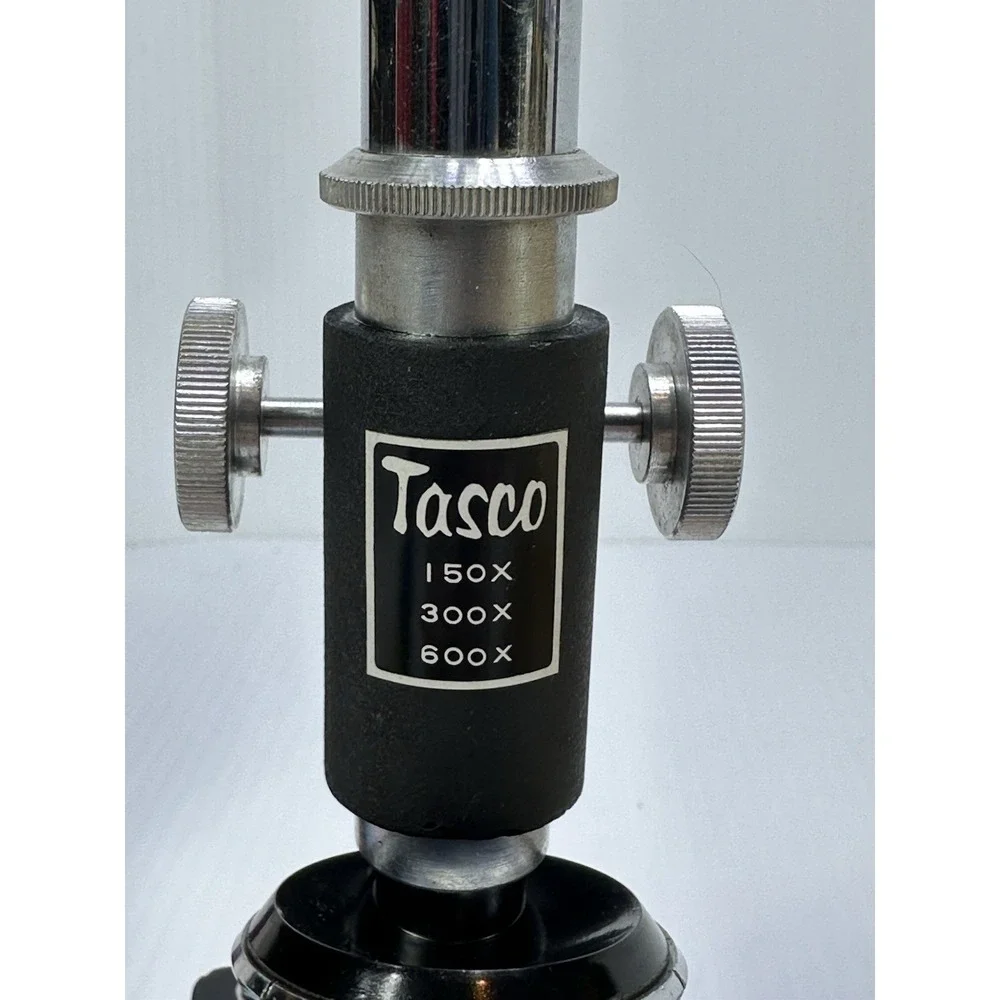 Vtg Tasco Deluxe 600x Microscope Wood Case 2 Boxes Slides Manual Original Box